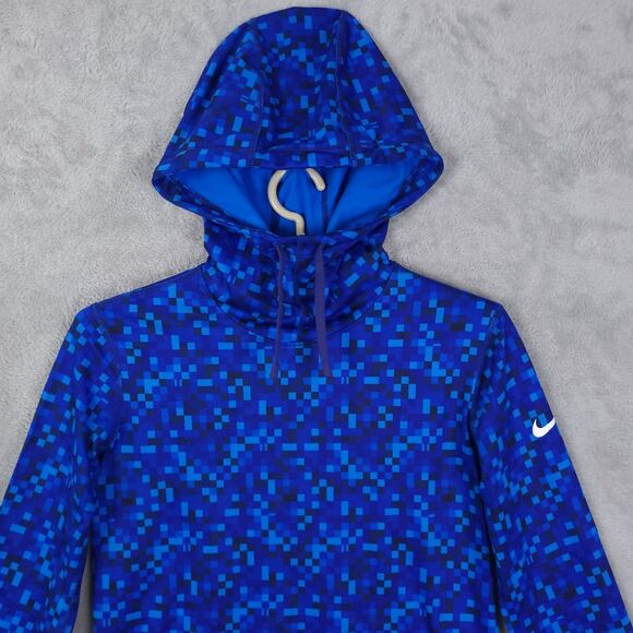 Nike Hoodie Womens L Blue Pro Dri FIT Pixel Digital Camo Thumbholes Long Sleeve - Picture 3 of 13